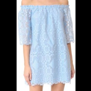 BB Dakota Light Blue Lace Off the Shoulder Dress